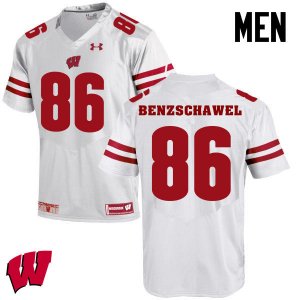 Men's Wisconsin Badgers NCAA #86 Luke Benzschawel White Authentic Under Armour Stitched College Football Jersey ST31T48IT